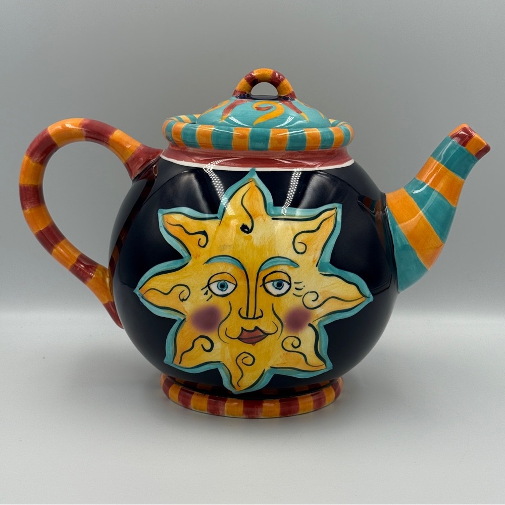 Vibrant Sun Design Ceramic Teapot - Multicolor